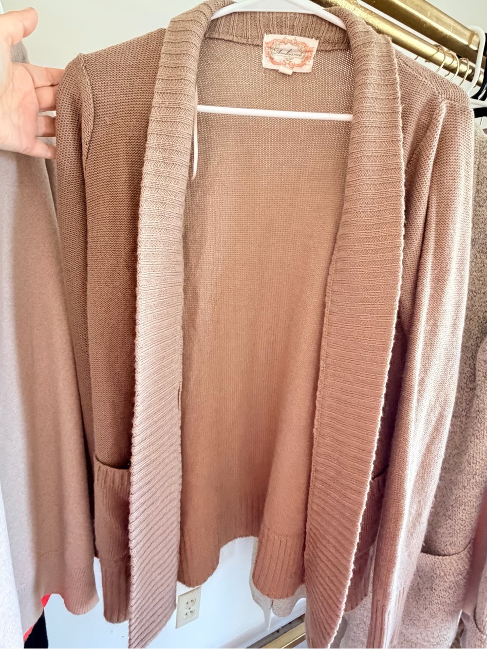 Ambiance Open-Front Shawl Collar Cardigan - Taupe Brown